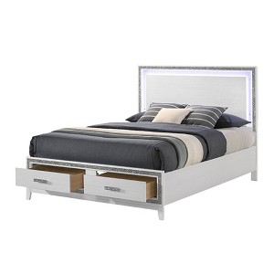Acme Furniture 84" Eastern King Bed Haiden Bed White Finish: Faux Leather Upholstery, LED Light, Storage Drawer - 1 of 4