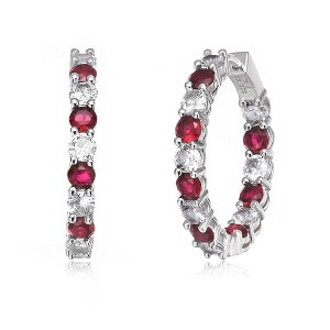 Luxurious Inside-Out Hoop Earrings Embellished with sapphire and Sparkling Cubic Zirconia for a Bold and Elegant Statement - 1 of 4