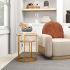 Tangkula 2PCS Marble Top Round Side Table w/ Golden Metal Frame Anti-slip Foot Pads - 2 of 4