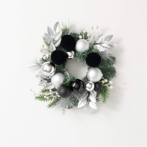 15"H Sullivans Black Ball Pine Christmas Mini Wreath, Multicolored - 1 of 3