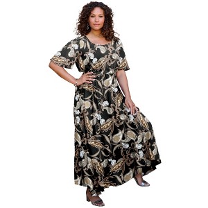 Roaman's Hand-Crinkled Flutter-Sleeve Maxi Dress - 1 of 4