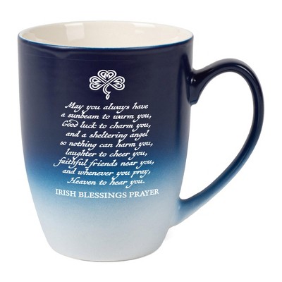 Elanze Designs Inspirational Coffee Cup Mug 12 Ounce Ceramic With Ombre Gradient Irish Blessing Prayer Navy Blue and White