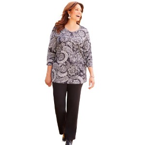 Catherines Women's Plus Size Petite Suprema 3/4 Sleeve V-Neck Tee - 1 of 4