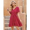 Casual Red Dresses for Women Summer Wrap V Neck Bell Sleeve High Waist Boho Polka Dot Print Wedding Guest Mini Dress - 3 of 4