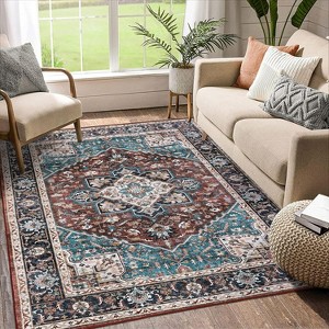 Washable Rug – Vintage Floral Print Carpet, Stain Resistant Non-Slip Low Pile Area Rug for Living Room, Bedroom, Dining Room - 1 of 4