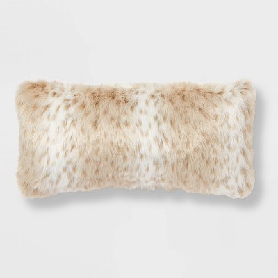 Oversized Snow Leopard Long Faux Fur Lumbar Throw Pillow Neutral - Threshold™