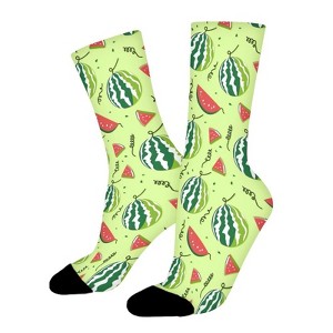 Striped Watermelon Women Printed Crew Socks Funny Funky Socks Soft Polyester Novelty Gifts for Artists Men - 1 of 1