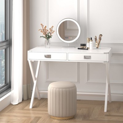 KTMBDW Writing Desk for Bedroom, 42 Inch White Computer Desk, Simple Desk with 2 Drawers for Home Office, Living Room, Home Study Table, White