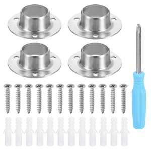 Unique Bargains O-Shaped Stainless Steel Closet Shower Rod Holder 4 Pcs - 1 of 4