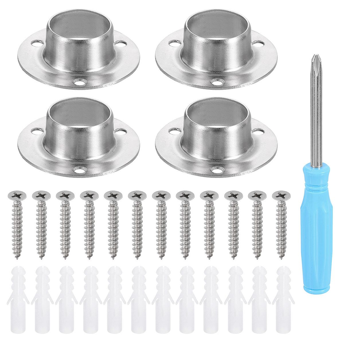 Unique Bargains O-Shaped Stainless Steel Closet Shower Rod Holder 4 Pcs - thumbnail 5