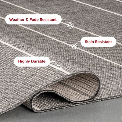 Modern Striped Gray Synthetic 64" Rectangular Easy-Care Rug