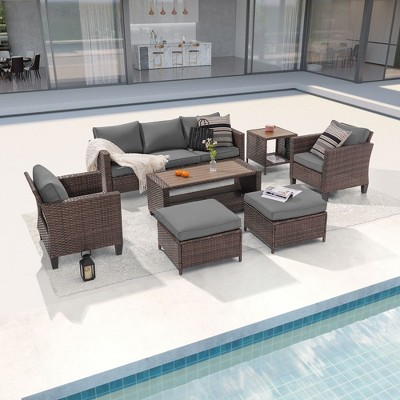 Sonkuki 7-Piece Patio Conversation Set with Coffee and Side Table