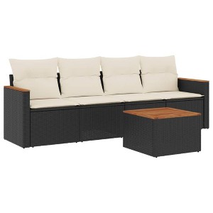 vidaXL 5 Piece Patio Sofa Set with Cushions Black Poly Rattan - Black and Cream With Table - 1 of 4