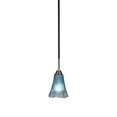 Toltec Lighting Paramount 1 - Light Pendant in  Matte Black/Brushed Nickel with 5.5" Fluted Teal Crystal  Shade