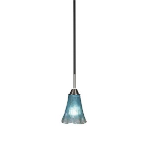 Toltec Lighting Paramount 1 - Light Pendant in  Matte Black/Brushed Nickel with 5.5" Fluted Teal Crystal  Shade - 1 of 1