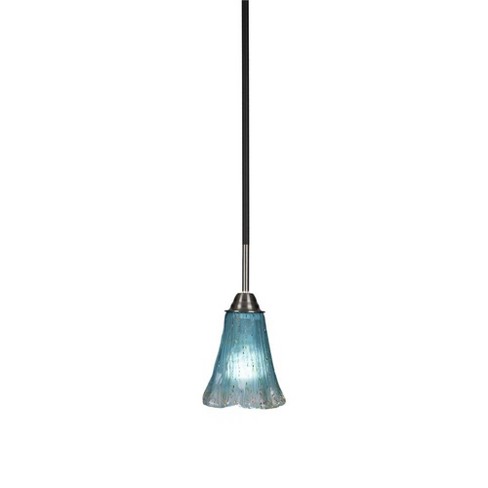 Toltec Lighting Paramount 1 - Light Pendant in  Matte Black/Brushed Nickel with 5.5" Fluted Teal Crystal  Shade - image 1 of 1