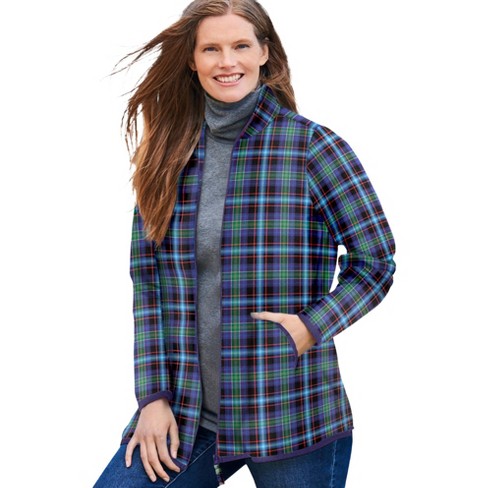 Woman Within Women s Plus Size Zip front Microfleece Jacket S Blue Plaid Target