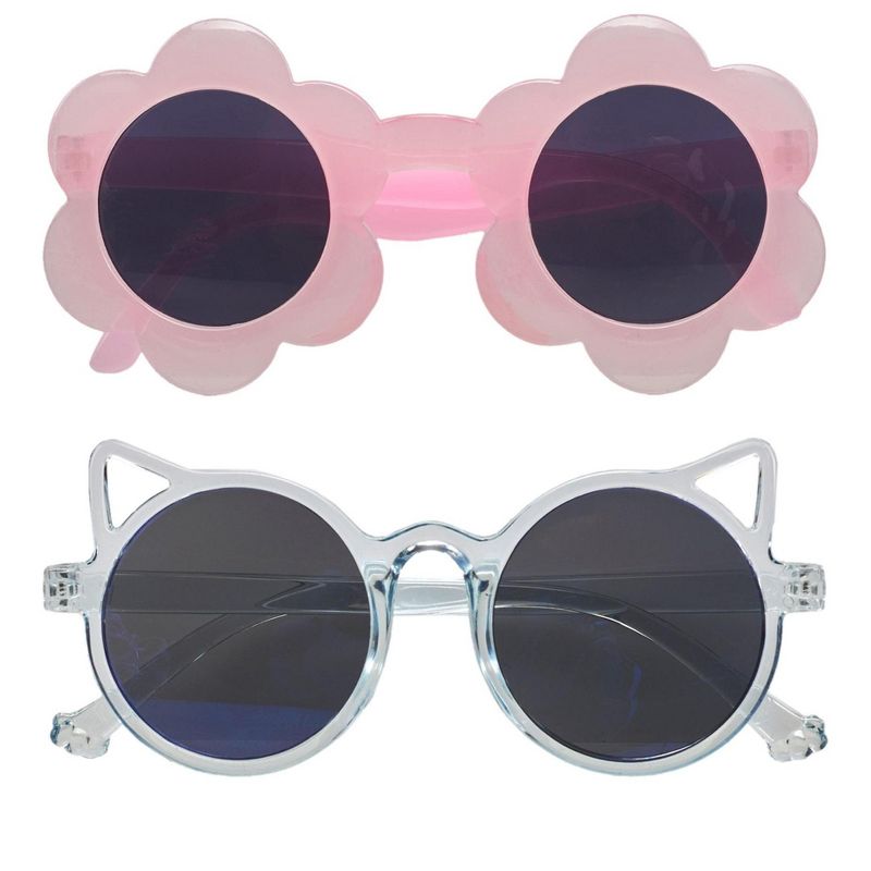 Willow & Ruby 2 Pack Infant's Sunglasses for Girls (Infant, Baby) in Pink Flower & Glossy Blue Cat, 1 of 6