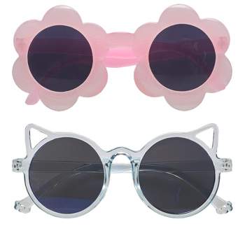 Willow & Ruby 2 Pack Infant's Sunglasses for Girls (Infant, Baby) in Pink Flower & Glossy Blue Cat