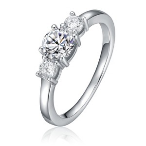 Guili Teens/Young Adults Sterling Silver Three-Stone Ring with Cubic Zirconia – Perfect for Engagement, Anniversary, or Promise - 1 of 2