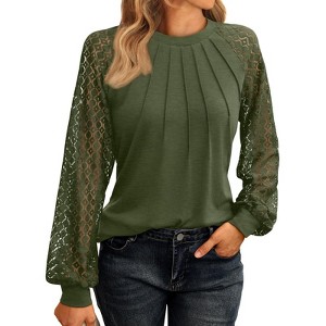 Lace Long Sleeve Tops For Women Crewneck Shirts Casual Dressy Blouses Y2K Fall Tunic Tops - 1 of 4