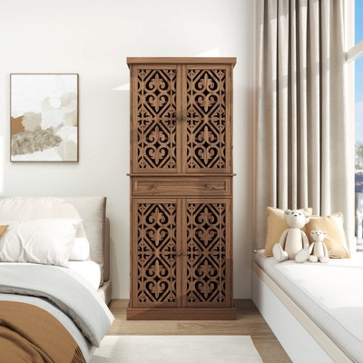 GlasFlength Decorative Storage Cabinets Modern Sideboard Cabinet with Doors and Shelves, for Living Room, Dining Room, Brown, 29.92"*15.75"*72.05"