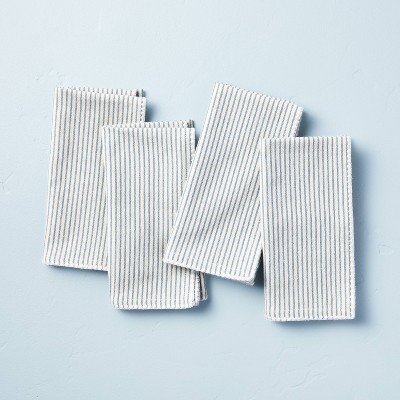 4pk Tick Stripe Cloth Napkins Blue/Cream - Hearth & Hand™ with Magnolia