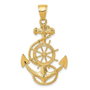 Black Bow Jewelry 14k Yellow Gold Large Anchor, Ship's Wheel and Rope Pendant - 1 of 4