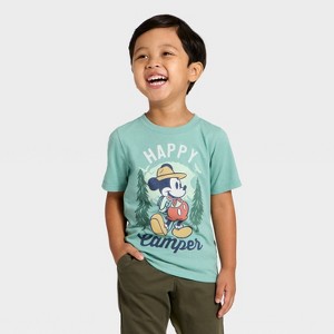 Toddler Boys' Disney Mickey Mouse Happy Camper T-Shirt - Olive Green - 1 of 4