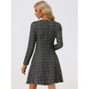Allegra K Women's Vintage Tweed Plaid Grid Peter Pan Collar Long Sleeve A-line Dress - 3 of 4