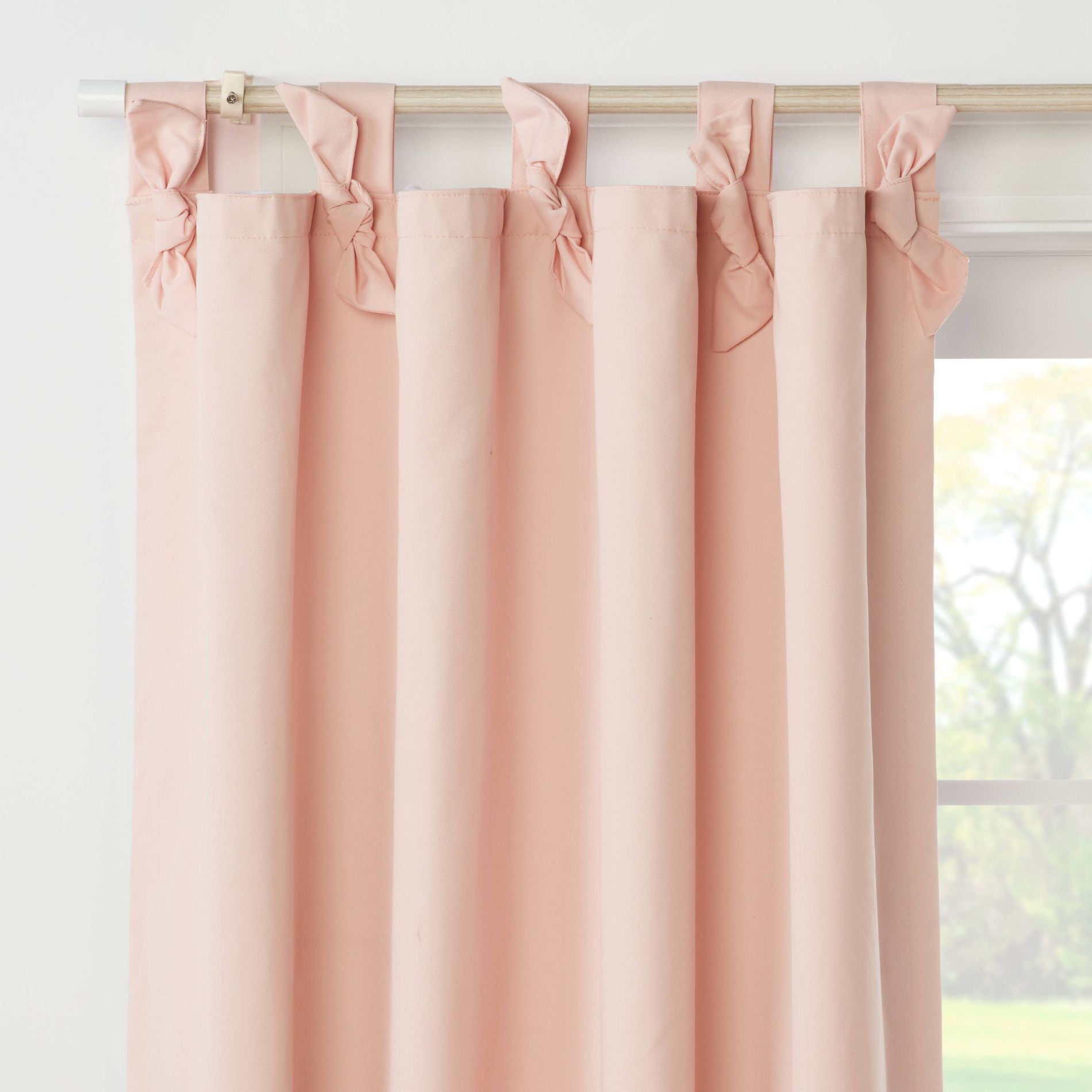 42"W x 84"L Tie Top Embellished Kids' Blackout Window Curtain Panel Pink with Ties - Pillowfort™