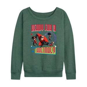 Women's - Disney - Ready For A Super Christmas Lightweight French Terry Wide Neck Long Sleeve Shirt - 1 of 4