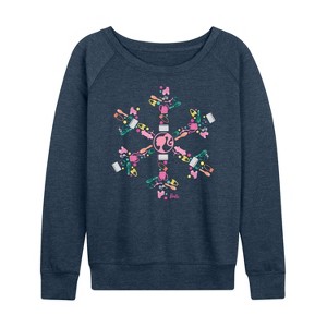 Women's - Barbie - Holiday & Christmas Lightweight French Terry Wide Neck Long Sleeve Shirt - 1 of 4