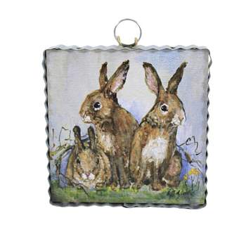 Round Top Collection Bunny Family  -  One Mini Frame 7.0 Inches -  Rabbits Easter Spring  -  E22062  -  Wood  -  Brown