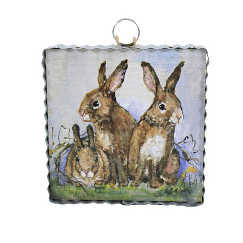 Round Top Collection Bunny Family  -  One Mini Frame 7.0 Inches -  Rabbits Easter Spring  -  E22062  -  Wood  -  Brown, 1 of 4