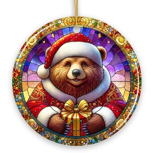 Santa Bear Stained Glass Style Ceramic Ornament, Christmas Gift and Decor| OrnamentallyYou - 1 of 4