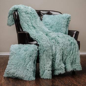 Chanasya 3-Piece Set Solid Longfur Throw Blanket & Pillow Cover