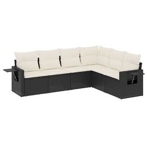 vidaXL Garden Sofa Set Black Poly Rattan 6 Piece Set Modular - 1 of 4