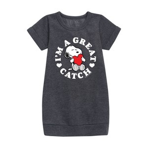 - Peanuts - Great Catch Graphic Short Sleeve Fleece Dress - 1 of 3