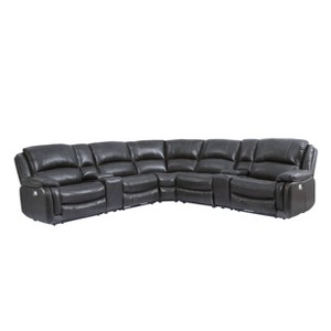 Steve Silver Co 7pc Denver Leather Power Reclining Sectional Sofas Charcoal: Modern Curved with USB & Storage - 1 of 4