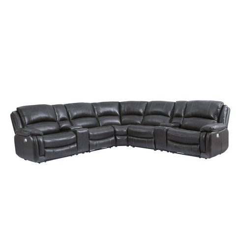 Steve Silver Co 7pc Denver Leather Power Reclining Sectional Sofas Charcoal: Modern Curved with USB & Storage - image 1 of 4