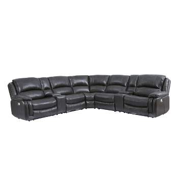 7pc Denver Leather Power Reclining Sectional Sofas Charcoal - Steve Silver Co.