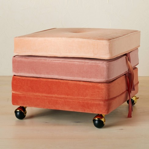 Low Footstool Pouffe Plush Velvet Blush Pink Stool Foot Rest Under Desk  Foot Rest Small Buttoned Ottoman 