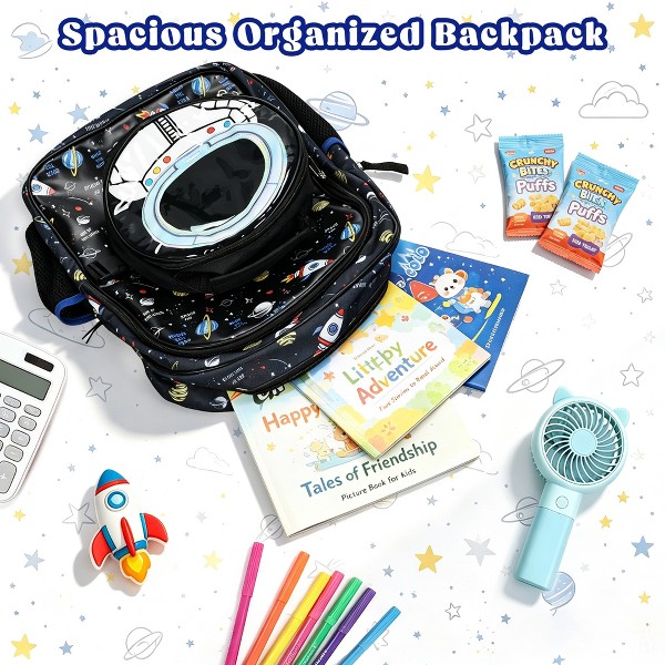 Mochila escolar Solaris Boy de 17" galaxia con lonchera aislada de astronauta, mochila 2 en 1 para niños 3