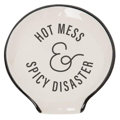 Totalee Gift 4.75" Hot Mess and Spicy Disaster Spoon Rest Ceramic White