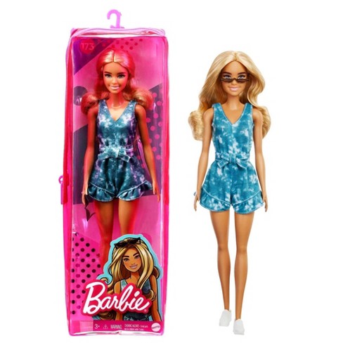 FJF42 jouet pour enfant Barbie Fashionistas poupée mannequin #77 brune avec robe tie-dye multicolore
