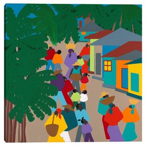 35" x 35" Le Village by Synthia Saint James Canvas Art Print - Masterpiece Art Gallery: Vibrant Cityscape, Unframed Canvas - 1 of 4