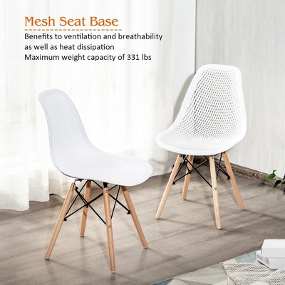 White Plastic Hollow Out Side Chair with Wood Legs, Set of 4