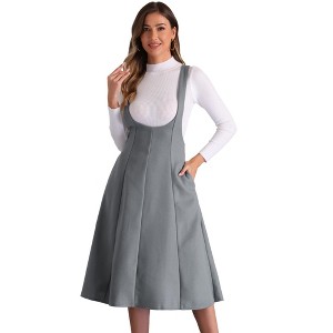 Allegra K Women's Overall Pinafore High Waist Cross Back A-Line Elegant Suspender Dress - 1 of 4