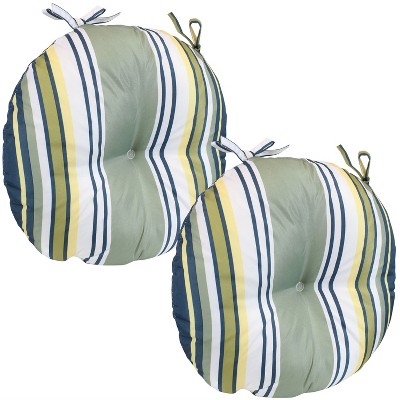 Sunnydaze Indoor/Outdoor Polyester Replacement Round Bistro Chair Seat Cushions - 15" - Earth Tone Stripes - 2pk